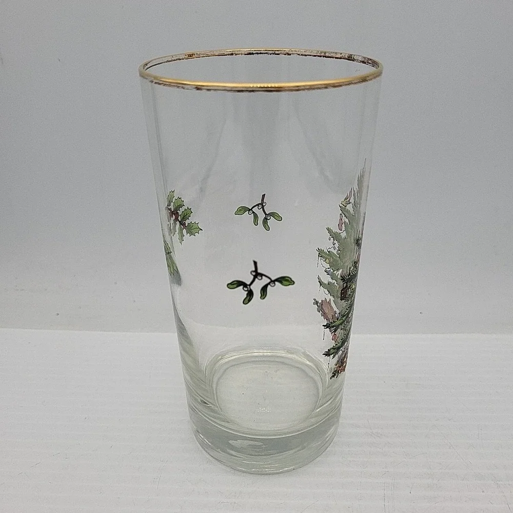 Spode Christmas Tree Gold Rim Highball Glass 14oz Made in UK Holiday Barware